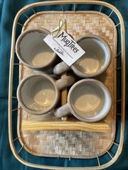 Vintage MCM Rodolfo Padilla Stacking Stoneware ROUND Coffee Mugs Set Of 4 NWT