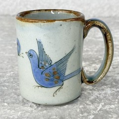 VTG Ken Edwards Pottery El Palomar Mexico Tonala Blue Bird 8oz Coffee Mugs