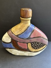 MCM Design by Mara Decanter Vase Bottle Hand Painted Art Pottery Mexico +Stopper