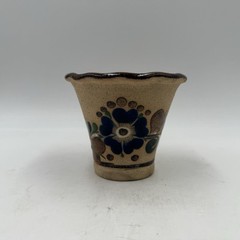 Tonala Mexican Folk Art Pottery Stoneware Cobalt Flowers Pot Tonala Mexico