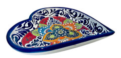 Mexican Talavera Heart Dish Bowl Figure Folk Art Pottery