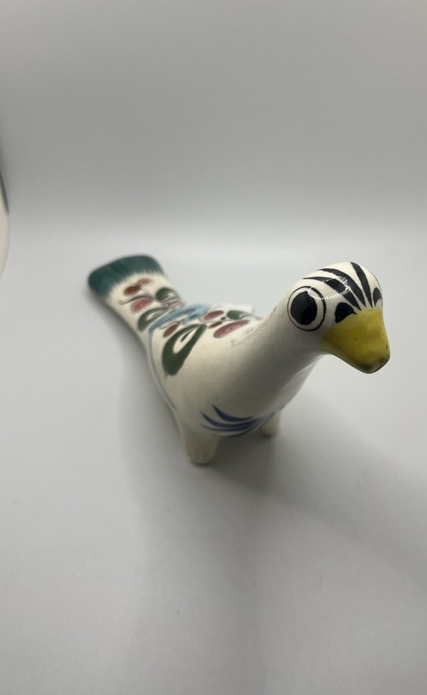 Vintage Tonala Pottery Bird Hand Painted Green Mexican Folk Art Long Neck 6”