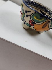 Signed Mexico Q Pottery Bowl Dipping Sauce Hand Painted 2.25″ Set of 4