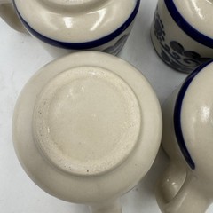 Set Of 4 Talavera Mexican Studio Folk Art Pottery Mugs Saucer Cobalt Blue Floral