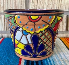 Lg Mexican Ceramic Flower Pot Planter Folk Art Pottery Handmade Talavera #5