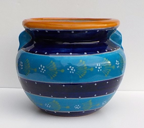 MEXICAN TALAVERA POTTERY BEAN POT STYLE PLANTER 11 1/2″ DIAMETER
