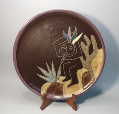 Folk Art Mexican Stoneware Art Pottery Plate Wall Plaque by Mara Music Man 11.5″