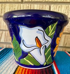 Lg MEXICAN TALAVERA Folk Art POTTERY SUN FLOWER POT PLANTER CERAMIC RARE #2