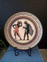 Vtg Handmade Red Clay Pottery Plate13″W Hand-painted Grease #30 Music & Dance