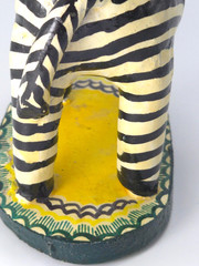 Vintage Mexican Folk Art Candle Holder Handmade Zebra Birds Clay Pottery Large