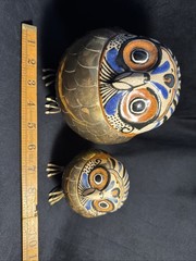 Vintage Brass Ceramic Owl Alexander Blazquez Mid Century MCM Signed Pair