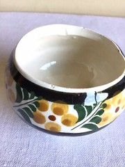 Vintage Tonala Mexican Folk Art Pottery Bird Round Glazed Lidded Trinket Box