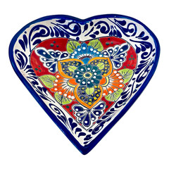 Mexican Talavera Heart Dish Bowl Figure Folk Art Pottery