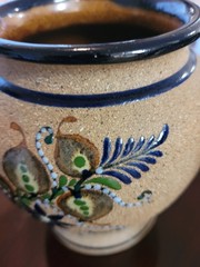 Tonala Stoneware Pottery Vase Bird Floral Design Mexico Hand Painted Signed