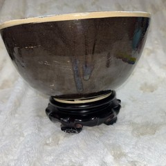 1920-40 Hand painted Black Glazed Tlaquipaqui Jalisco, Mexico 10.5” Pottery Bowl
