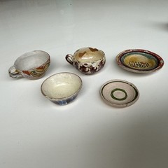 Lot collected handmade clay miniature dishes vase South tea set Central America