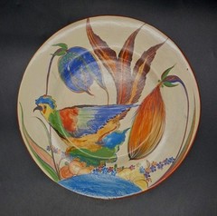 1930s Mexico Folk Art Hand Painted Wall Plate Bird Floral 12½”