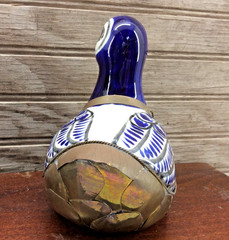 Mexican Tonala Ceramic And Brass Pottery Duck Decor Cobalt Blue Vintage 6″ x 5″