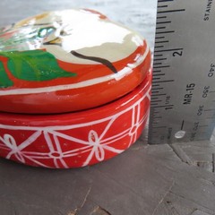Mexican Pottery Trinket Box Heart Shape Flowers Calla Lily Hand Painted Folk Art