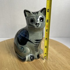 Vintage Tonala Cat Signed Hand Painted Floral Ceramic Mexico Folk Art Pottery
