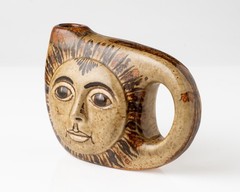VILLANUEVA SUN FACE SIGNED MEXICO POTTERY SINGLE CANDLE HOLDER VASE
