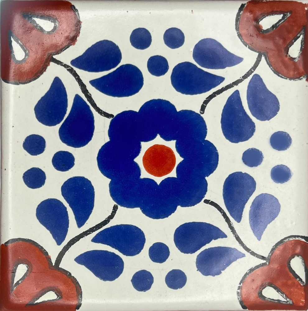 Authentic 4×4 Ceramic Talavera Mexican Tile – A1 Export Quality, Single Piece