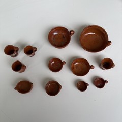 Lot collected handmade clay miniature dishes vase South tea set Central America