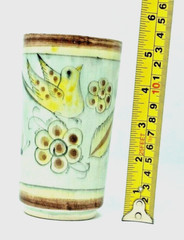 Tonala Baby Blue glaze Bird Butterfly Tall Cup or straight sided Vase vgc