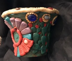 Rare Aztec Jeweled Pot w/ Inlaid Gemstones Snake & Sun Tabletop/Hanging