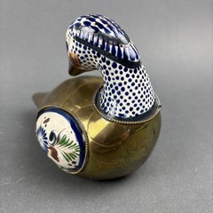 Tonala Mexico Pottery Duck Figurine Armored Brass Scales Hand Painted 5.25×6.75″