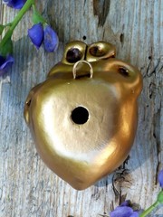 Anatomical Gold Heart Clay Ornament Handmade Mexican Folk Art Love Token Sm Sz