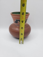 Mexican Clay Pottery Vase Vintage Glazed Green Inside