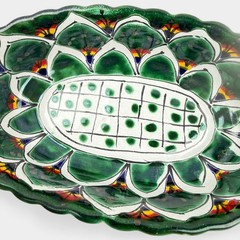 Talavera Camacho Mexico Lead Free Oval Dish 7.5″ Hand Painted Green Bowl