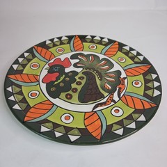 Hand Painted Mexican Rooster 10.5″ Round Serving Platter Decorative Plate