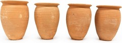 Handcrafted Lead-Free Clay Cup Set of 4 – Modern Barrel Design for Cold Drinks