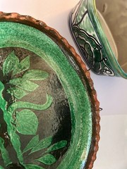 Patamban Mexican Platter VINTAGE Handpainted green c1970 fabuloso!!! 10″