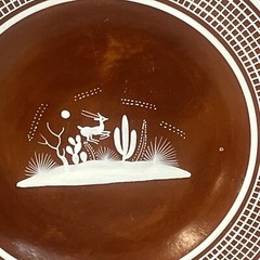 Jimon Family Mexico Signed White Deer Red Rust Tonala Hand Painted Plate 8-1/4”