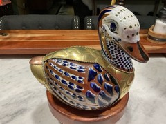 VTG Hand-Painted Tonala Mexican Pottery & Brass Duck Figurine