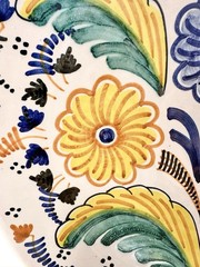 Vintage Hand Painted Spanish Folk Art Pottery Wall Plate Signed España Floral