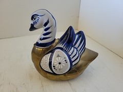 Vintage Tonala Mexico Duck Handmade Painted In Armor Brass and Ceramic
