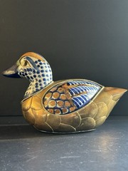Vtg Mexico Tonala Mexican Folk Art Sergio Bustamanta Style Mallard Duck 8” Brass