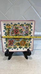 Arte Cruz Talavera Mexican Pottery Square Plate Hand Painted Floral 8.5