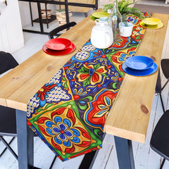 Mexican Talavera Ceramic Tile Pattern Linen Table Runners Dinner Table Setting D