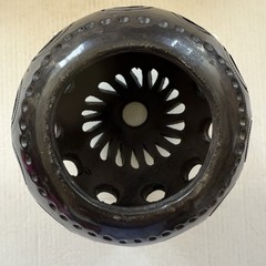 Oaxaca Mexico Hand Carved Pierced Black Clay Luminary Candle Holder About 5 x 5