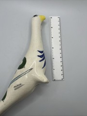 Vintage Tonala Pottery Bird Hand Painted Green Mexican Folk Art Long Neck 6”