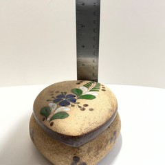 Vintage Hand Painted Mexican Tonala Pottery Heart Shape Trinket Box w/ Lid 4”