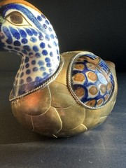 Vtg Mexico Tonala Mexican Folk Art Sergio Bustamanta Style Mallard Duck 8” Brass
