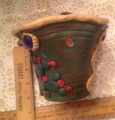 Rare Aztec Jeweled Pot w/ Inlaid Gemstones Snake & Sun Tabletop/Hanging