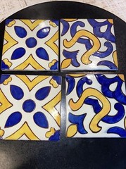 SET 4 Terracotta Gloss 4″ tile Mexico Classic cobalt blue yellow mediterranean