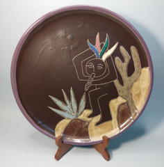 Folk Art Mexican Stoneware Art Pottery Plate Wall Plaque by Mara Music Man 11.5″
